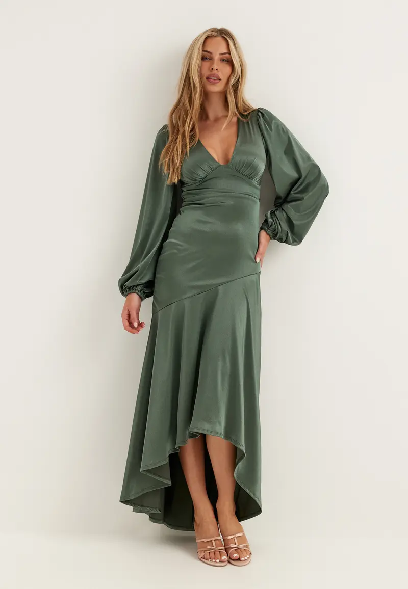 Satin Balloon Sleeve High Low