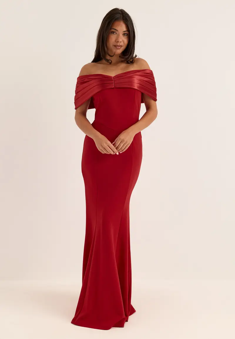 Satin Bow Off Shoulder Gown
