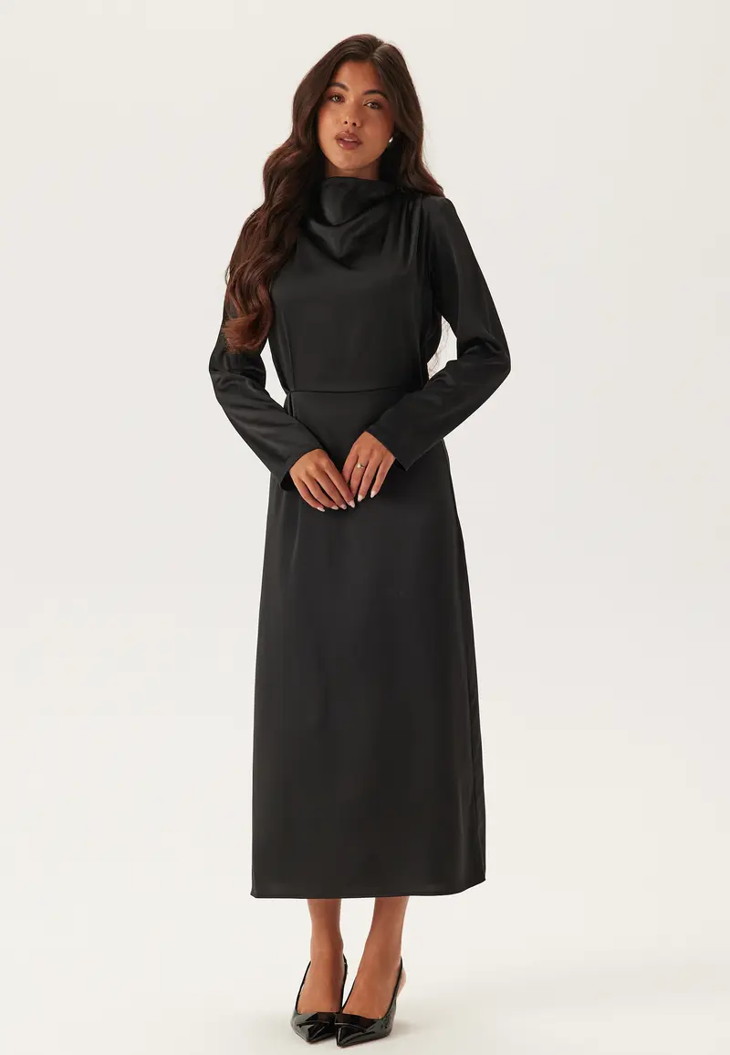 Satin Cowl Neck Midi Dress