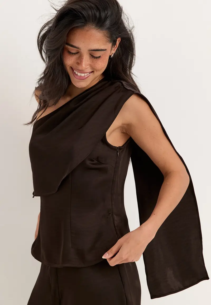 Satin One Shoulder Blouse