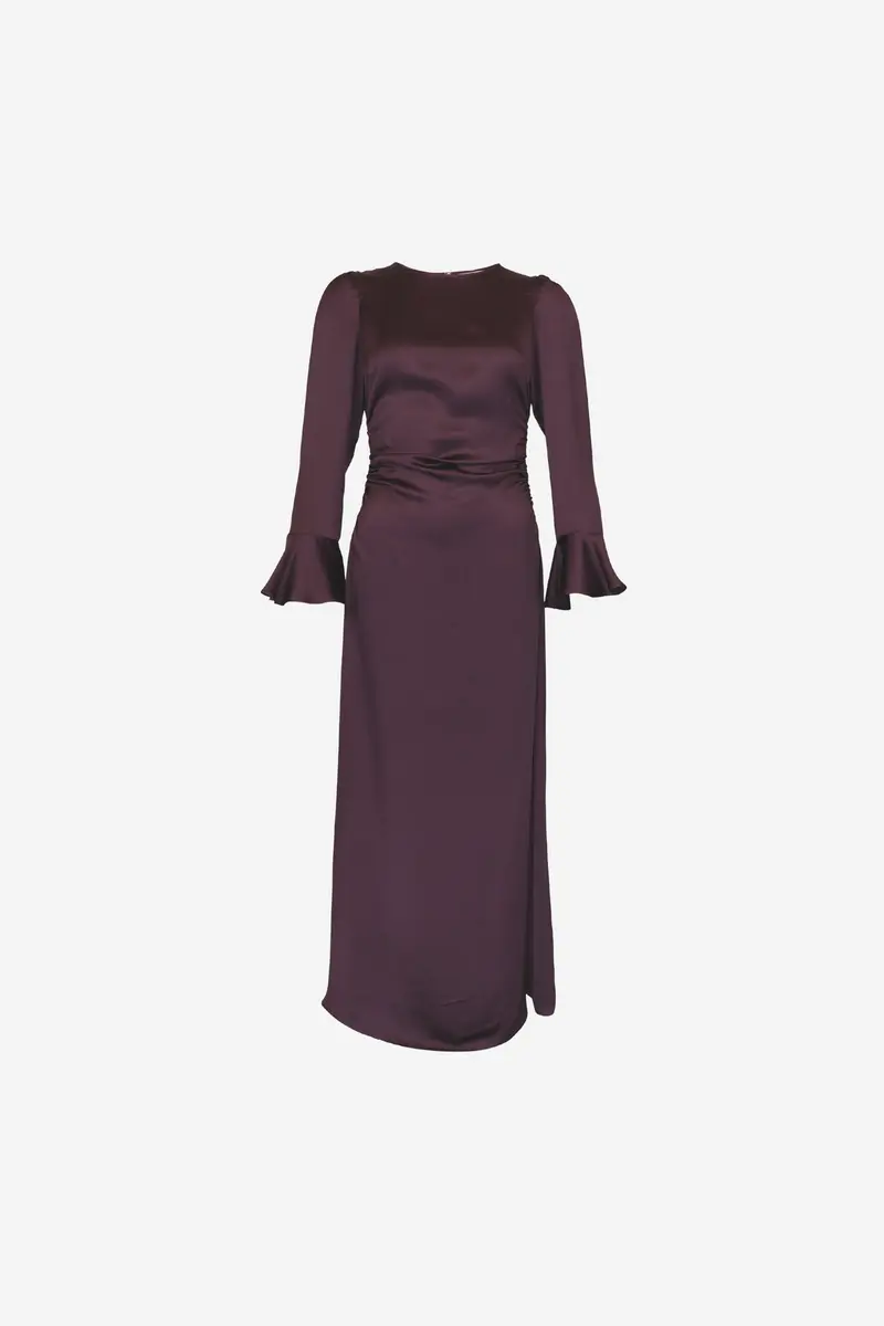 Satin Rouching Dress Burgundy