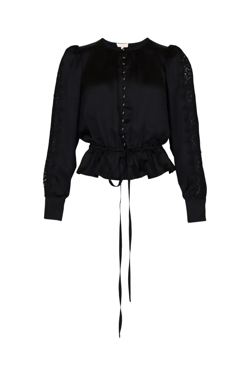 Satin Tie Blouse - Black