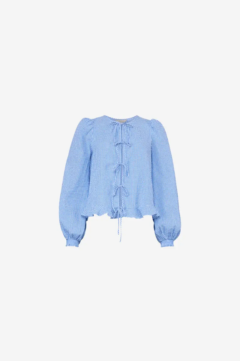 Seersucker Bow Blouse Blue Checks