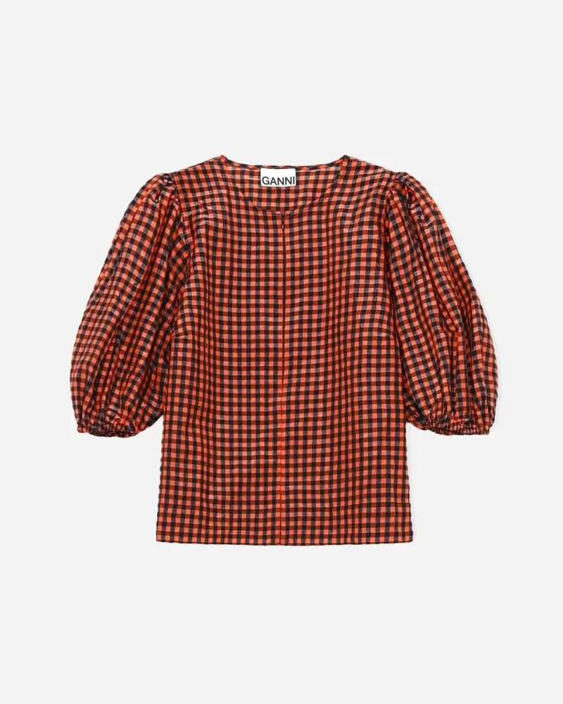 Seersucker Check Blouse - Flame