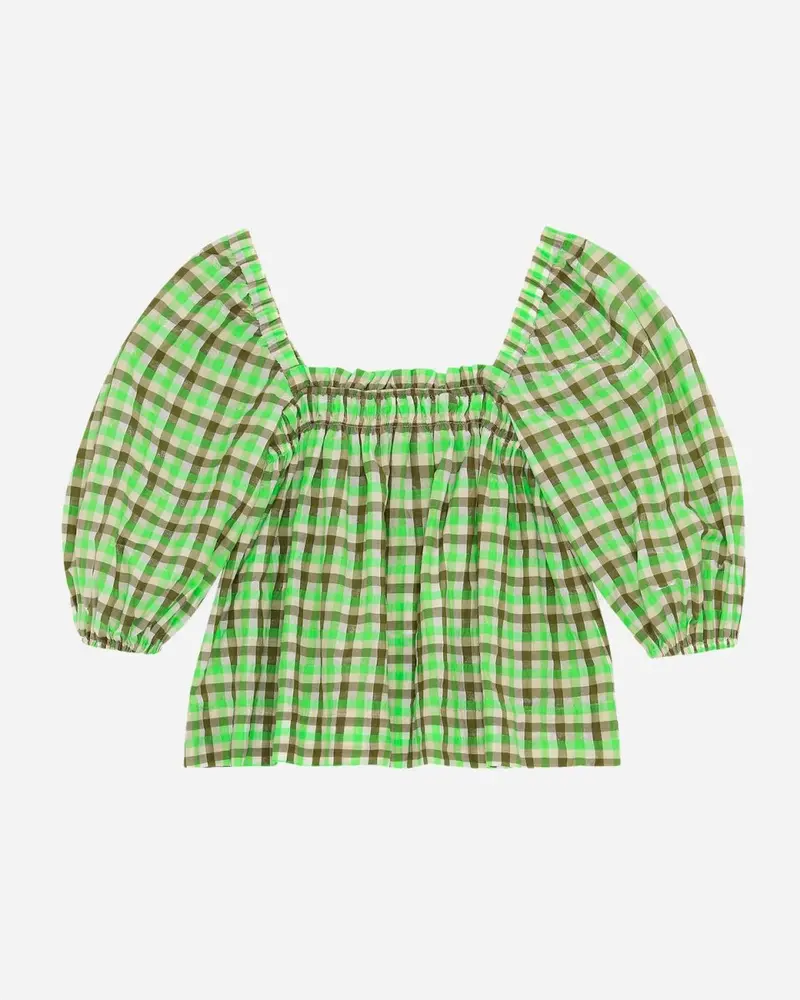 Seersucker Check Blouse - Oyster Grey