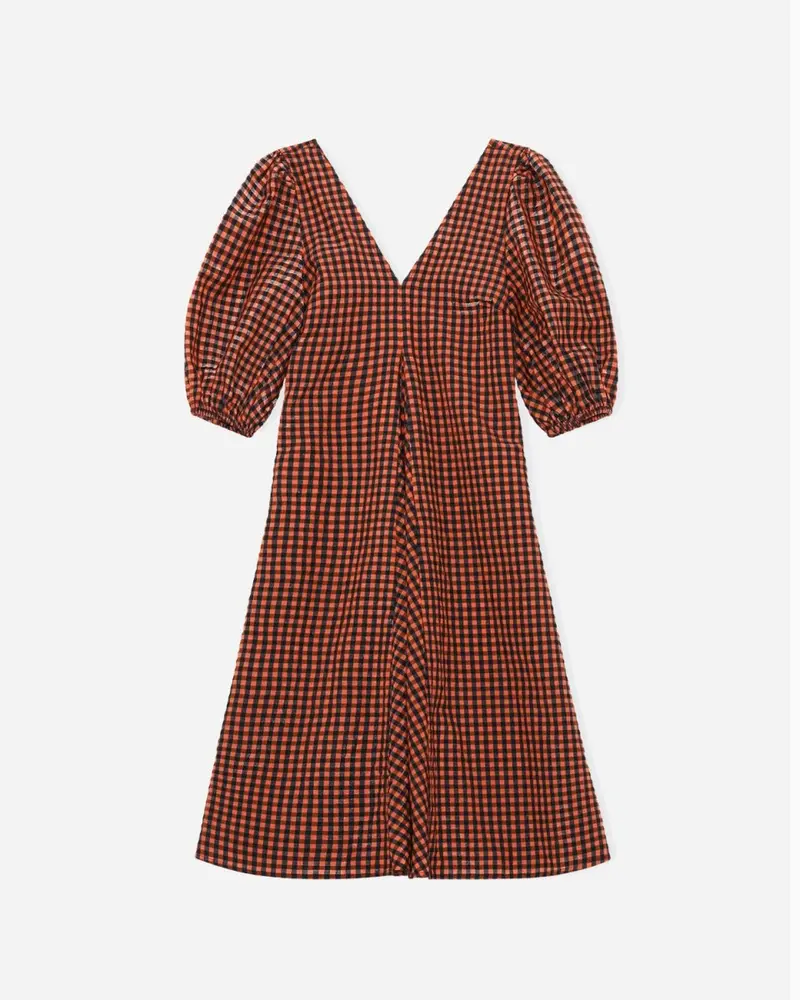 Seersucker Check Dress - Flame