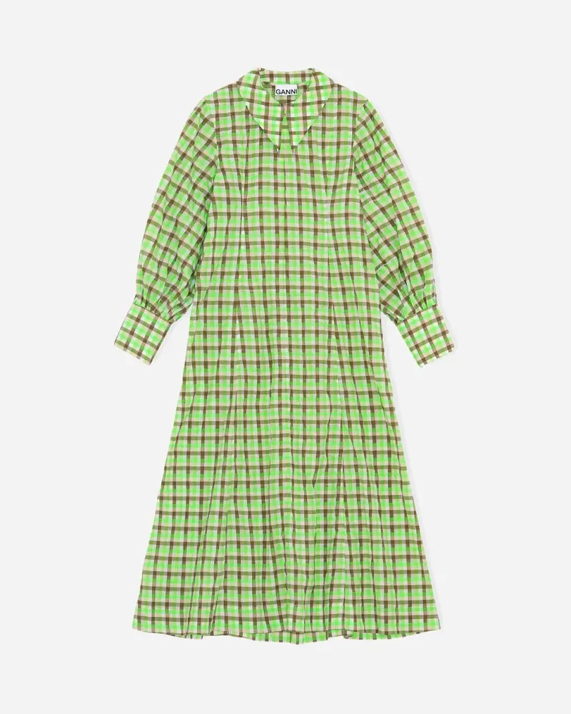 Seersucker Check Maxi Dress - Oyster Grey