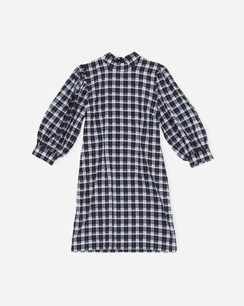 Seersucker Check Mini Dress - Black