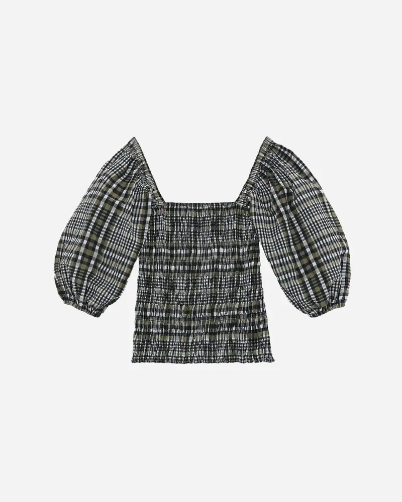 Seersucker Check Smock Top - Kalamata