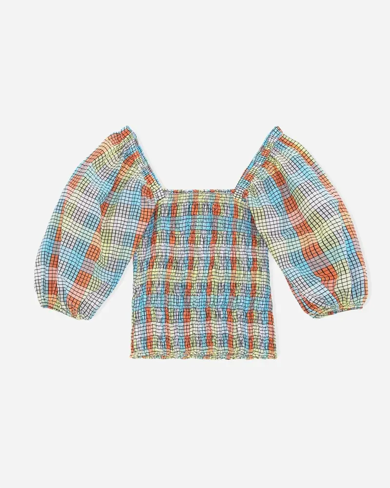 Seersucker Check Smock Top - Multicolour