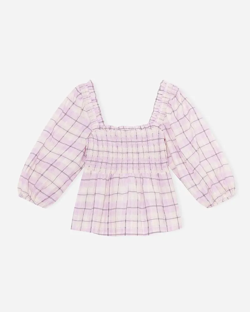 Seersucker Check Smock Top - Ochid Bloom
