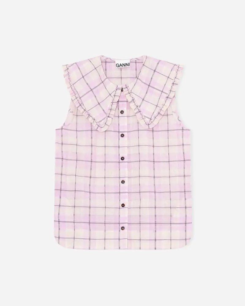 Seersucker Sleeveless Shirt - Orchid Bloom