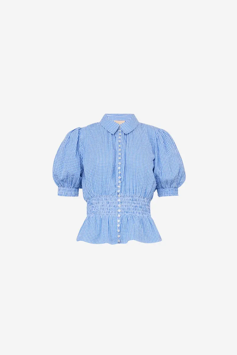 Seersucker Smocking Blouse Blue Checks
