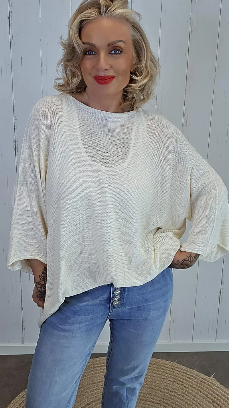Selma Strikket Bomullstopp beige