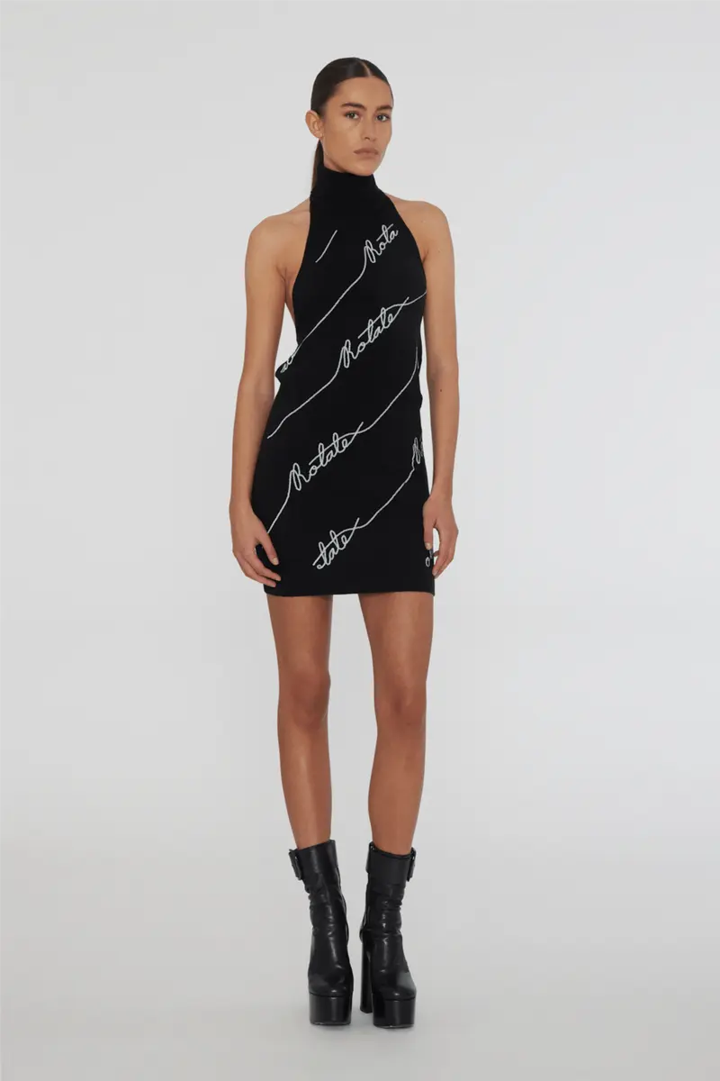 Sequin Logo Mini Dress Black
