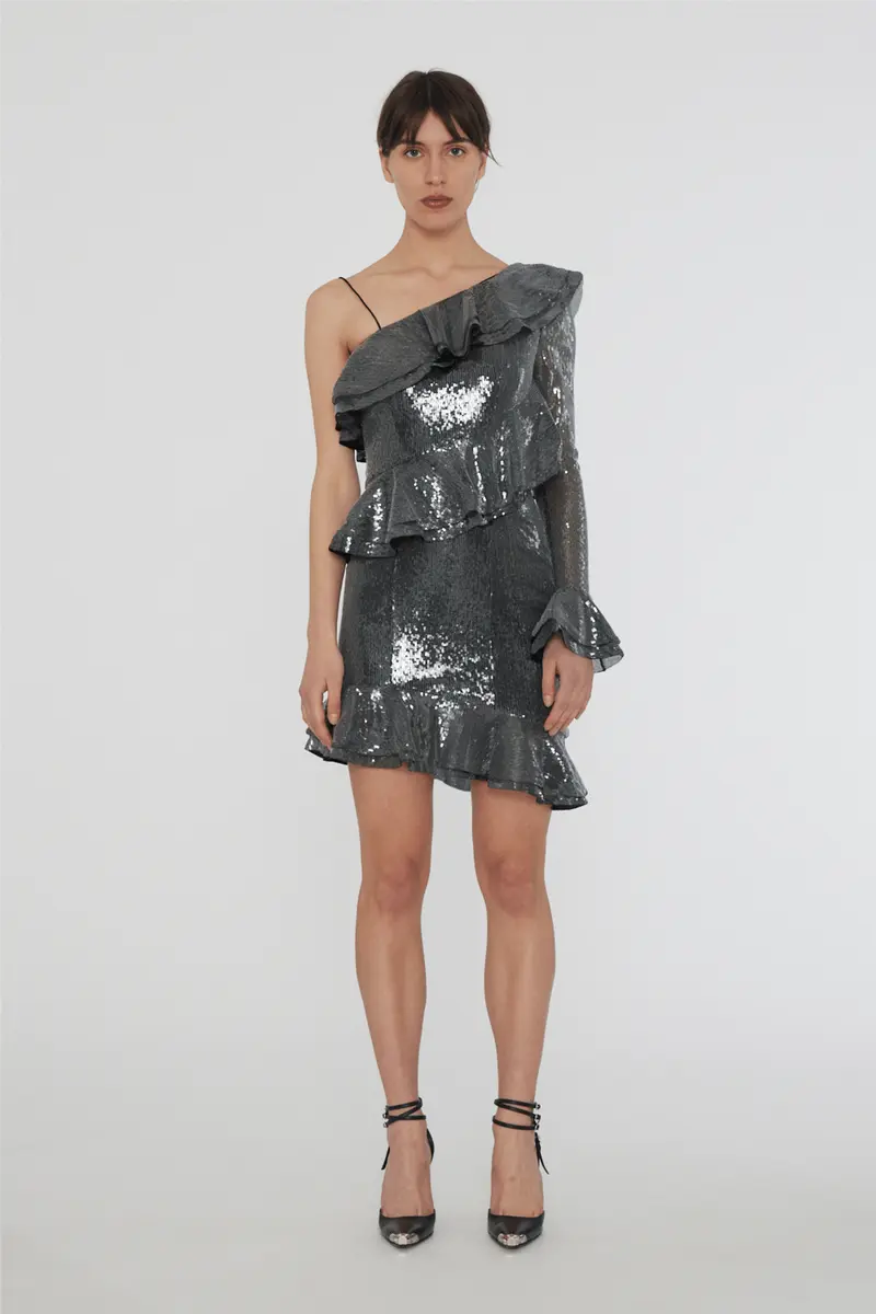 Sequin Mini Frill Dress Black