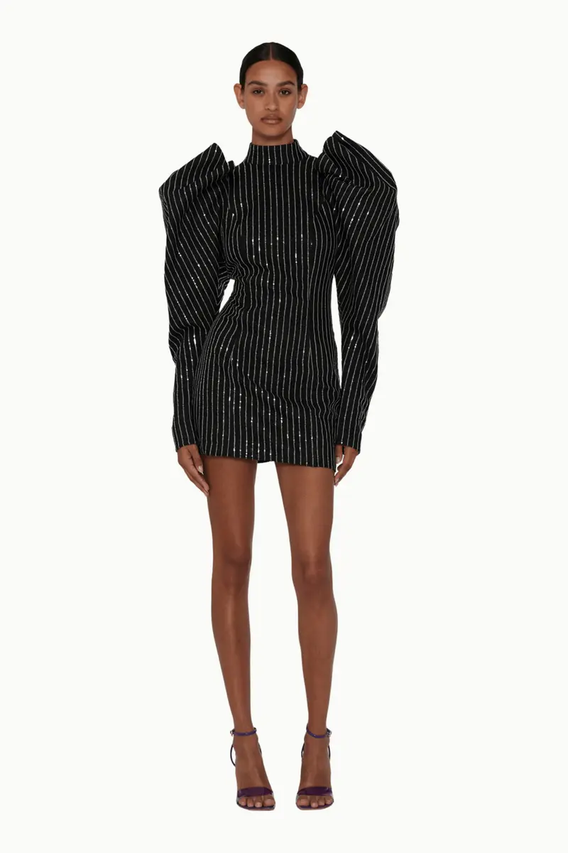 Sequin Twill Mini Dress Black