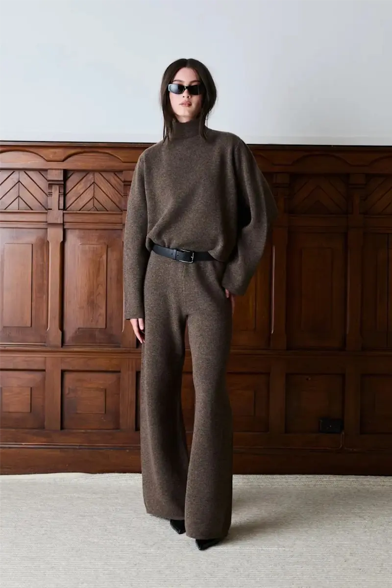 Serge Merino Pants Brown Melange