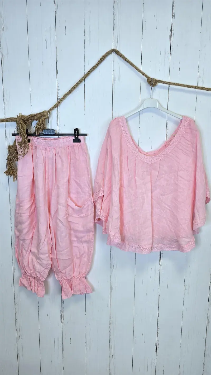 Sett Ponchotopp bukse rosa