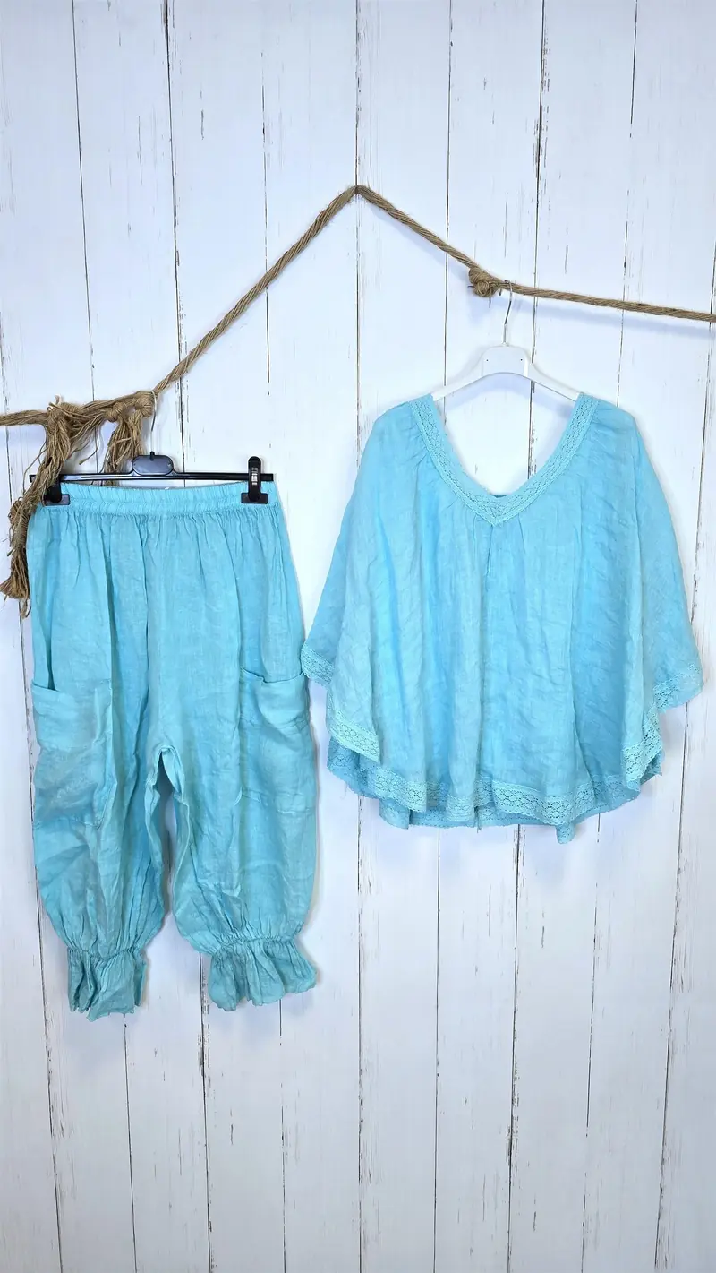 Sett Ponchotopp bukse turkis