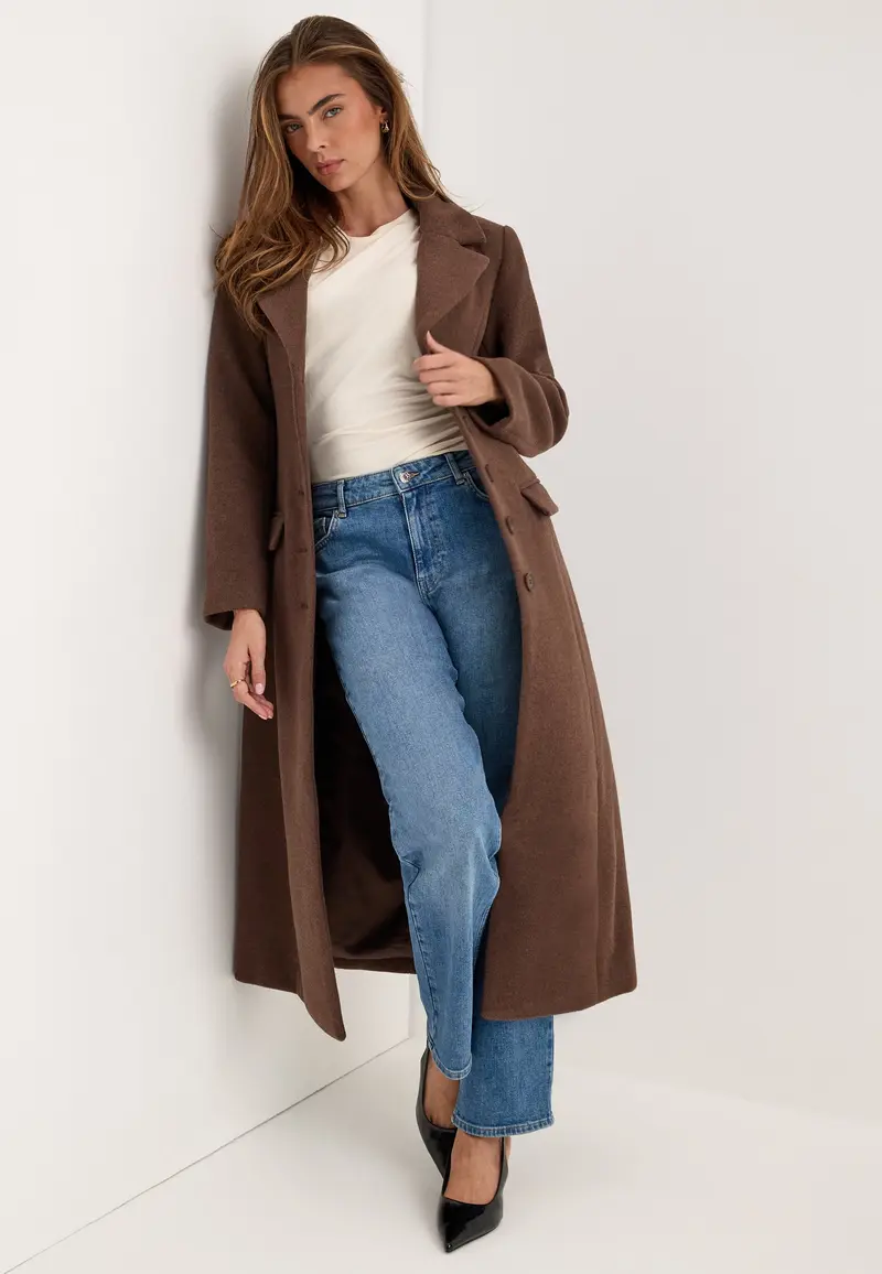 Shaped Wool Blend Coat