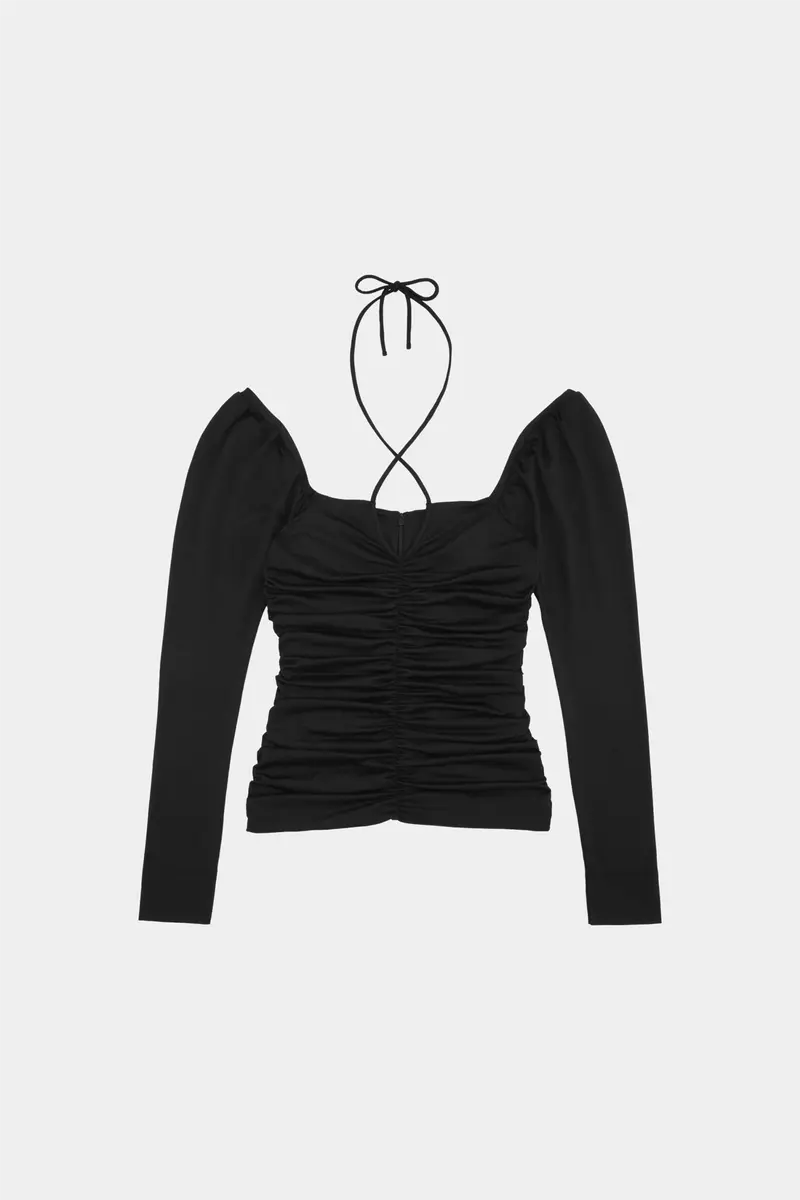 Shiny Crepe Jersey Ruched Blouse