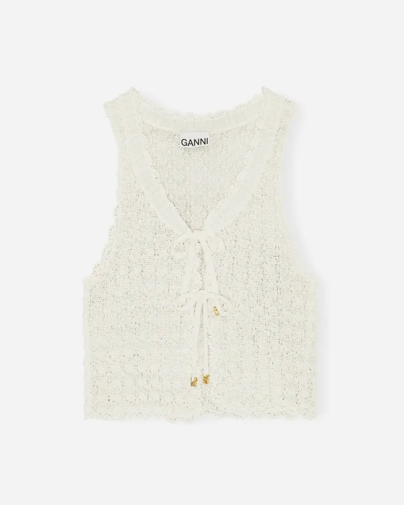 Shiny Pointelle Knit Vest