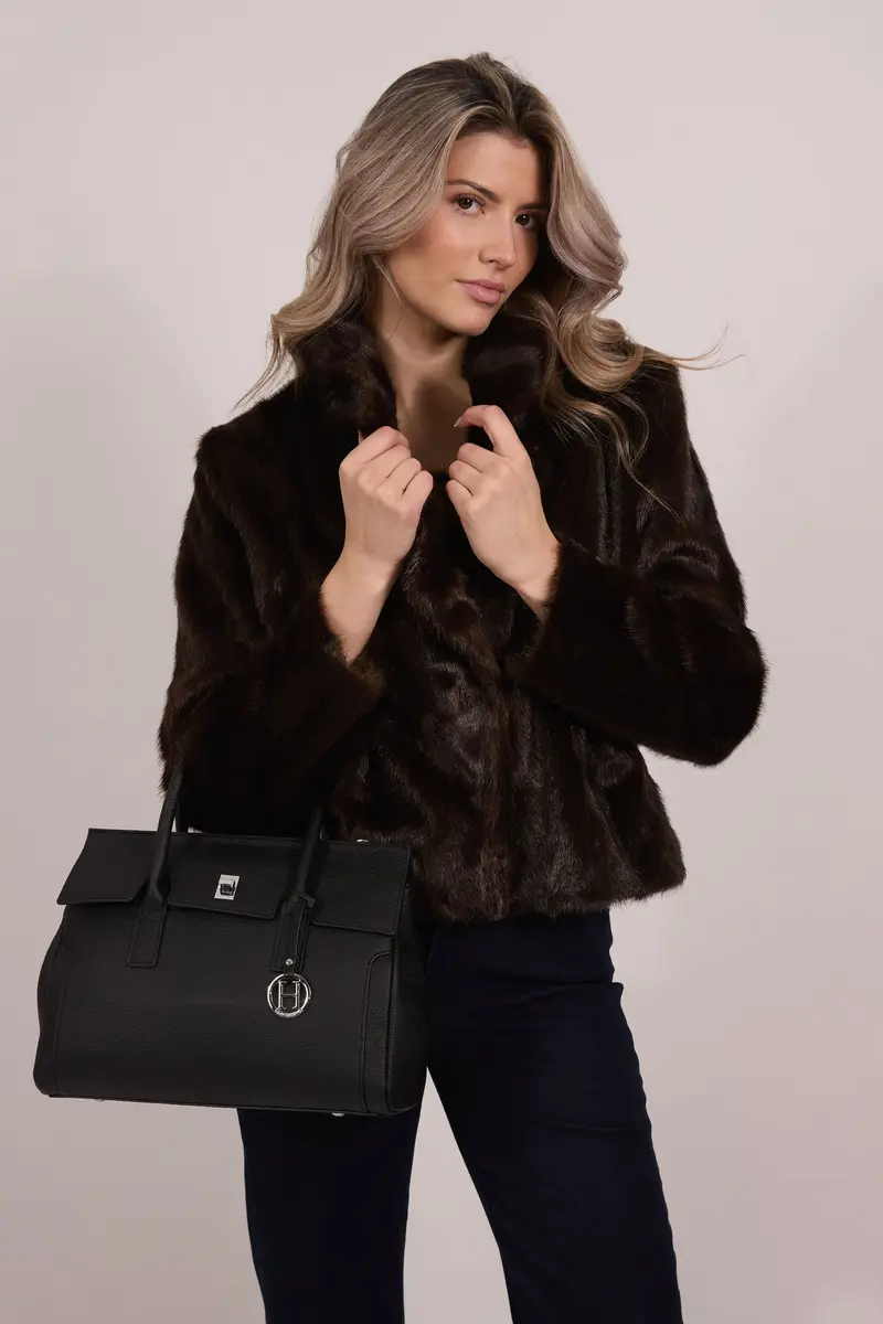 Short faux mink jacket Dark Brown