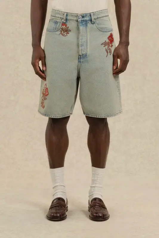 Short Jean Dusty Brodé Fleurs