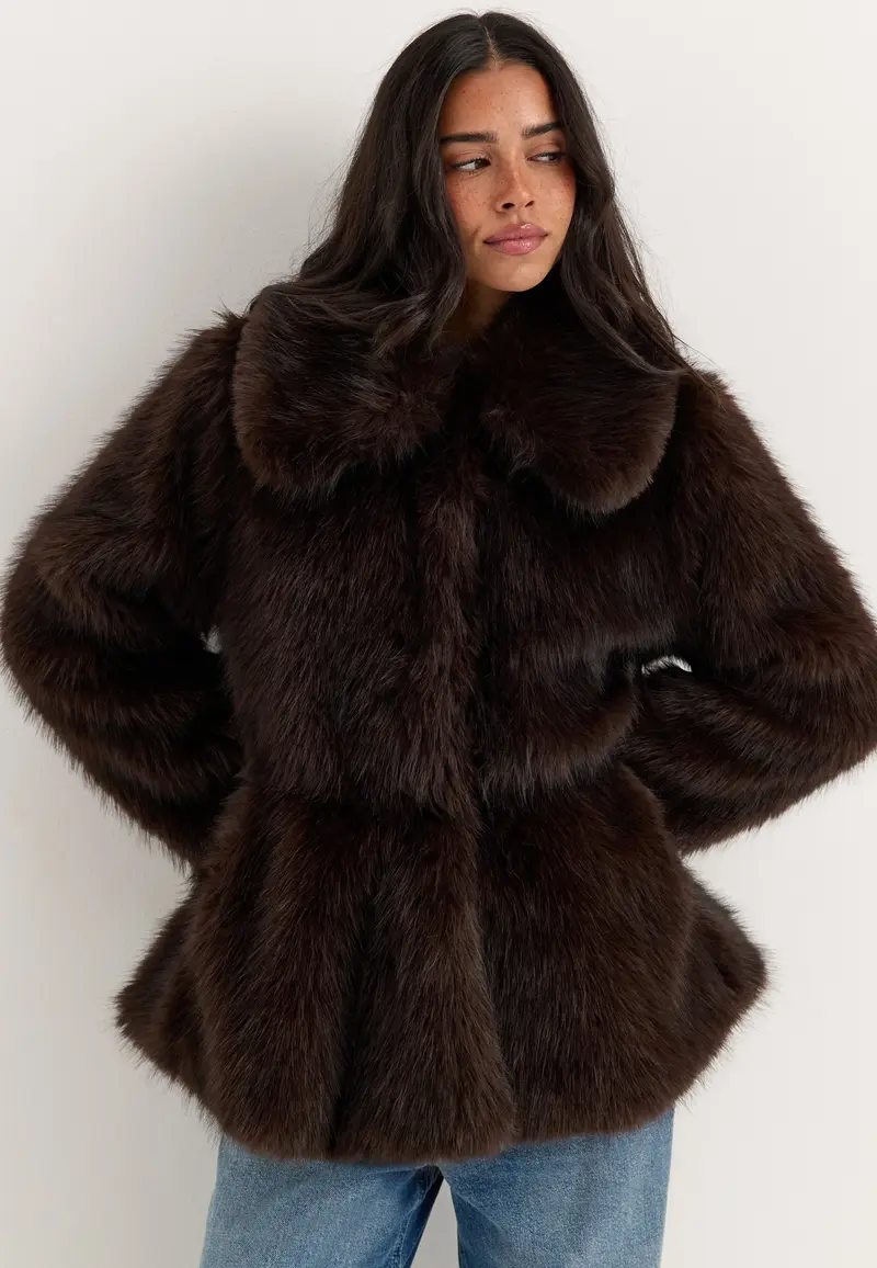 Short Peplum Faux Fur Coat