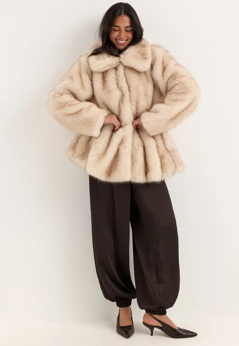 Short Peplum Faux Fur Coat