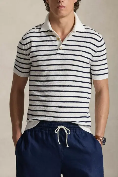 Short Sleeve Cotton Blend Polo Deckwash White Combo