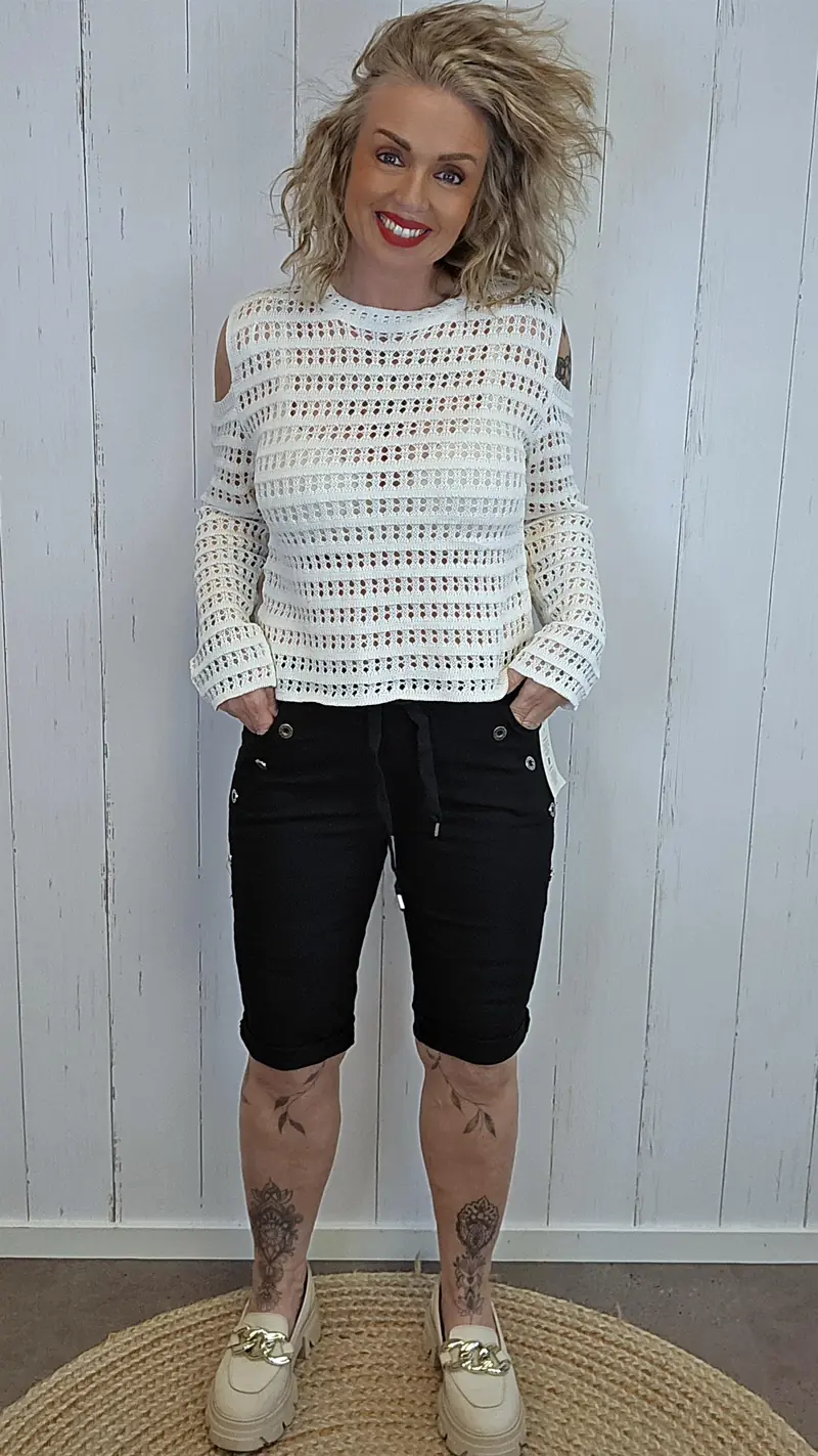 Shorts med knapper og knyting svart