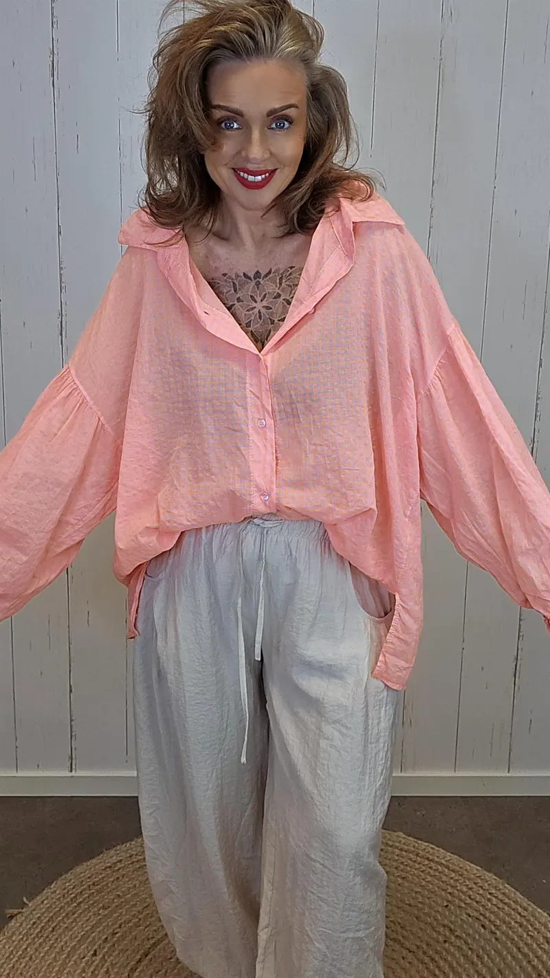 Sienna rutet bomullsskjorte neon orange