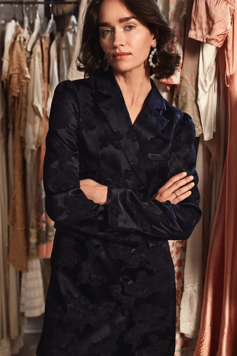 Silk Jacquard Blazer Dress Black