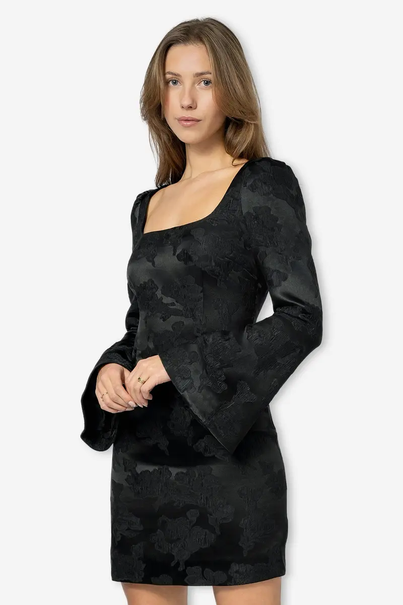 Silk Jacquard Mini Dress Black