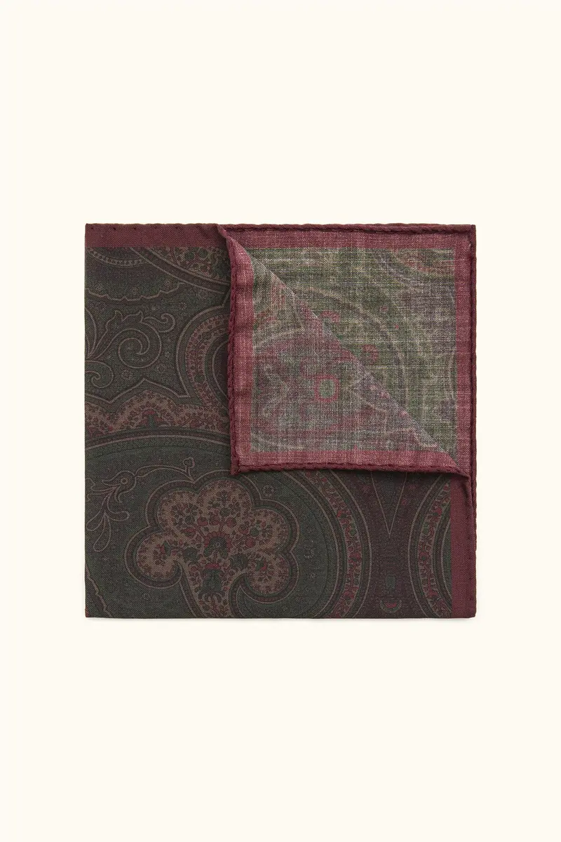 Silk Paisley Handkerchief Green Leaf