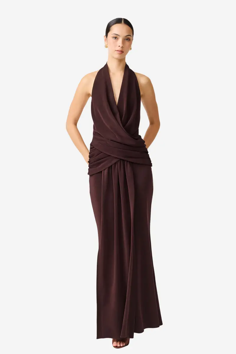 Simone Cowl Neck Gown Chocolate Brown