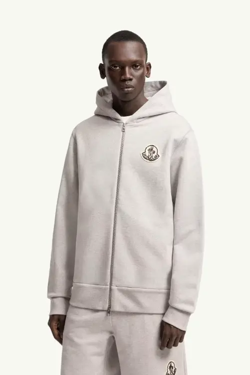 Sketched Logo Zip-Up Cotton Hoodie Light Grey