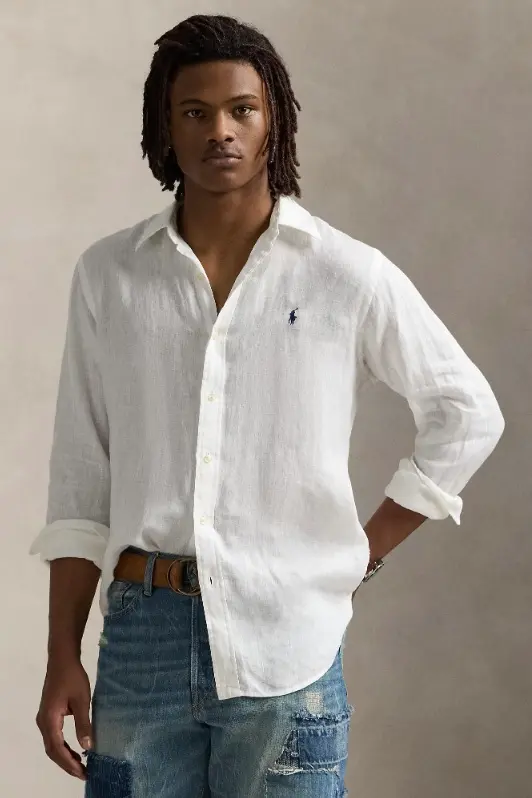 Slim Fit Linen Shirt Ceramic White
