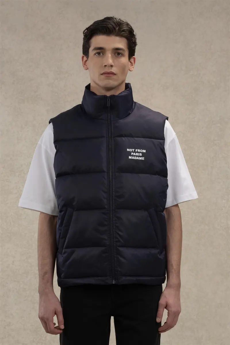 Slogan Sleeveless Down Vest Navy