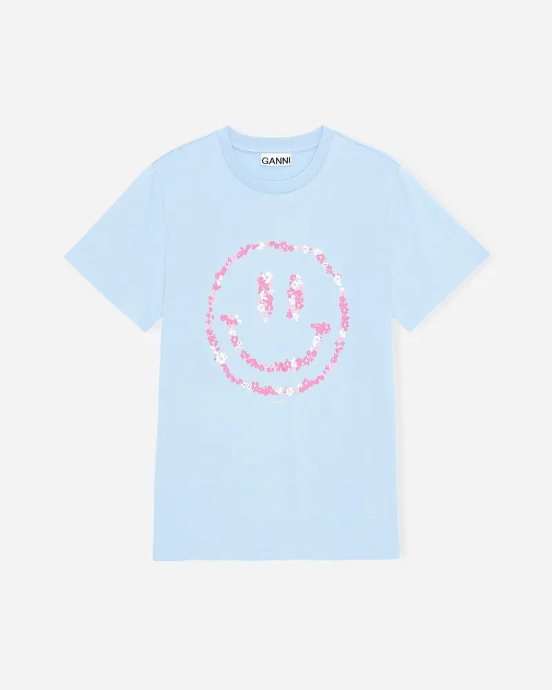 Smiley O-neck Relaxed T-shirt - Placid Blue