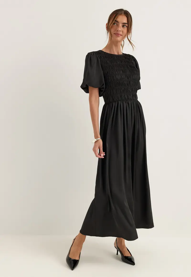 Smock Satin Maxi Dress