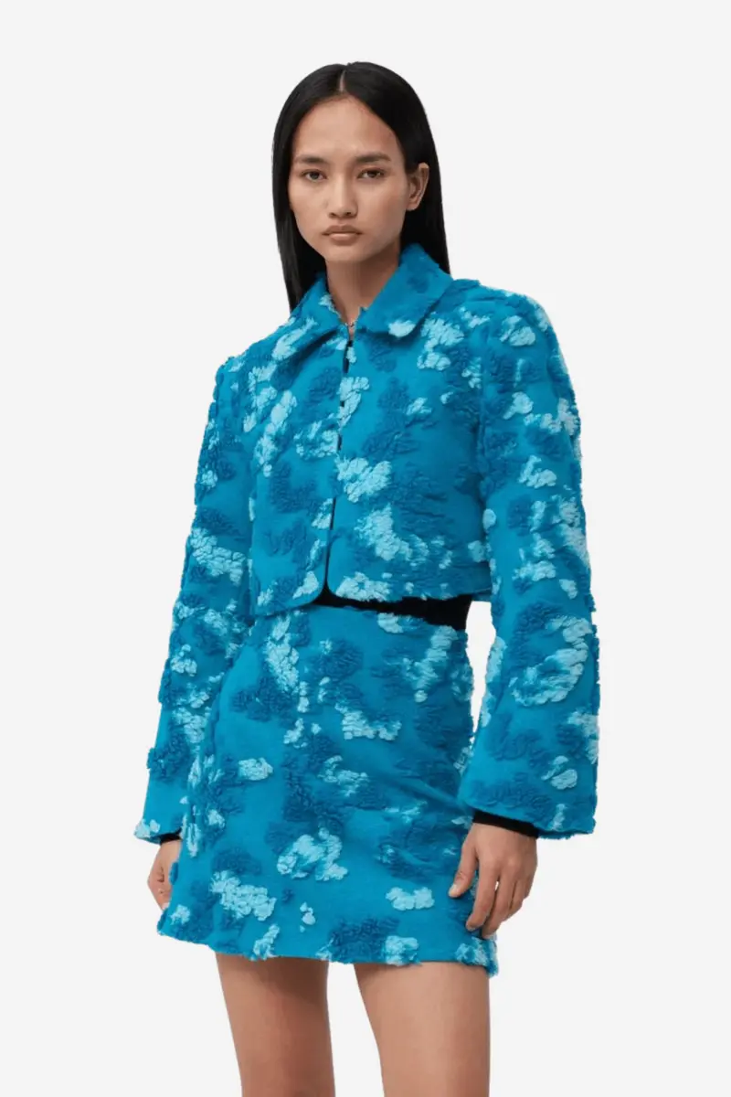 Soft 3D Jacquard Short Jacket Algiers Blue