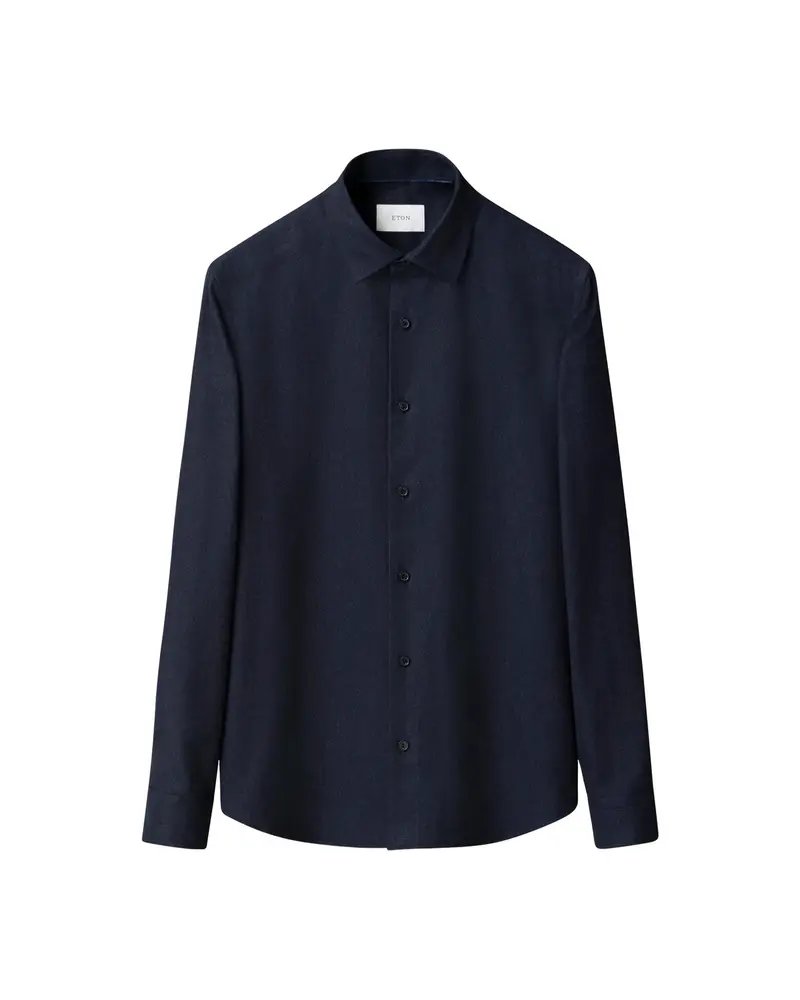 Solid Flannel Shirt Casual Fit Marineblå