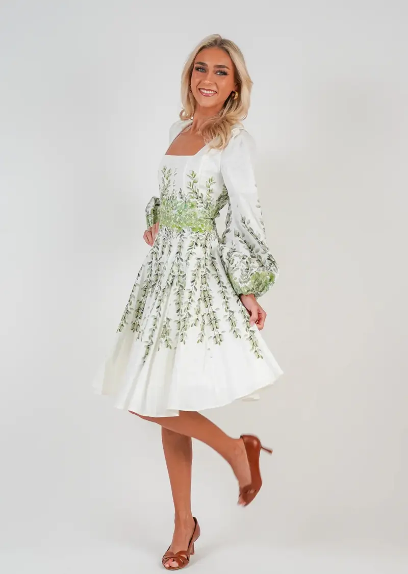 Sophie Print Dress Long - Green Print