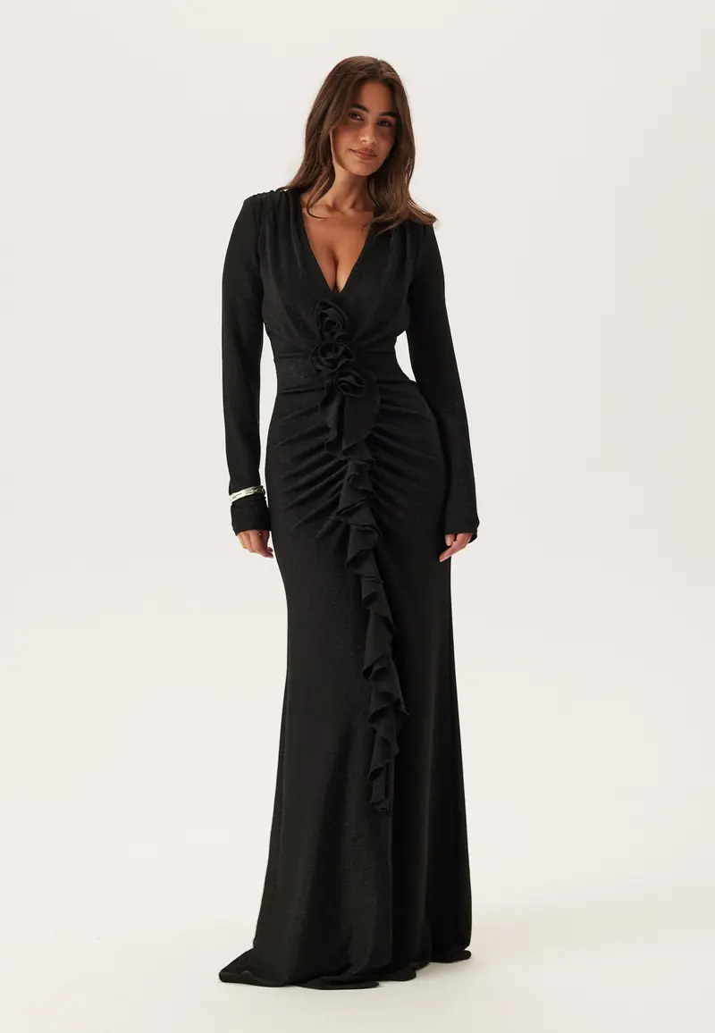 Sparkling Low V-neck Slit Gown