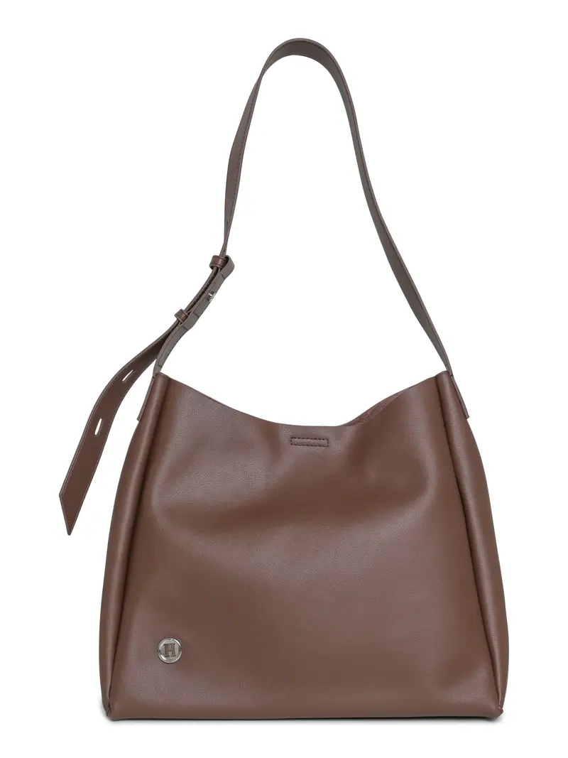 Squared leather bag Mørk-sand