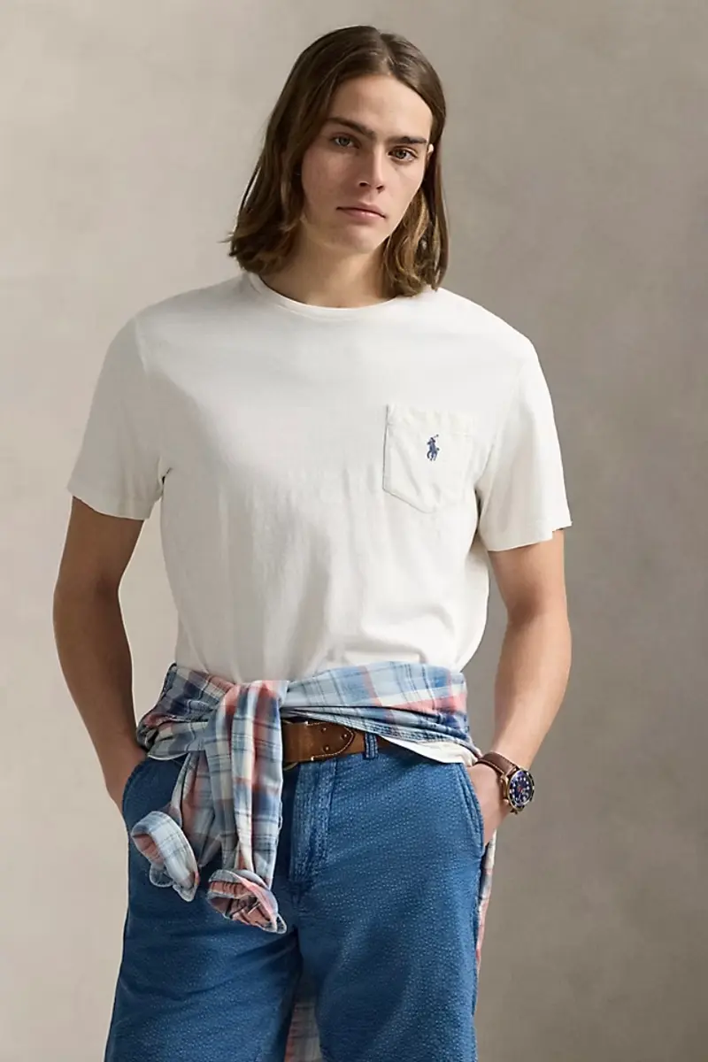 Standard Fit Cotton-Linen Pocket T-Shirt