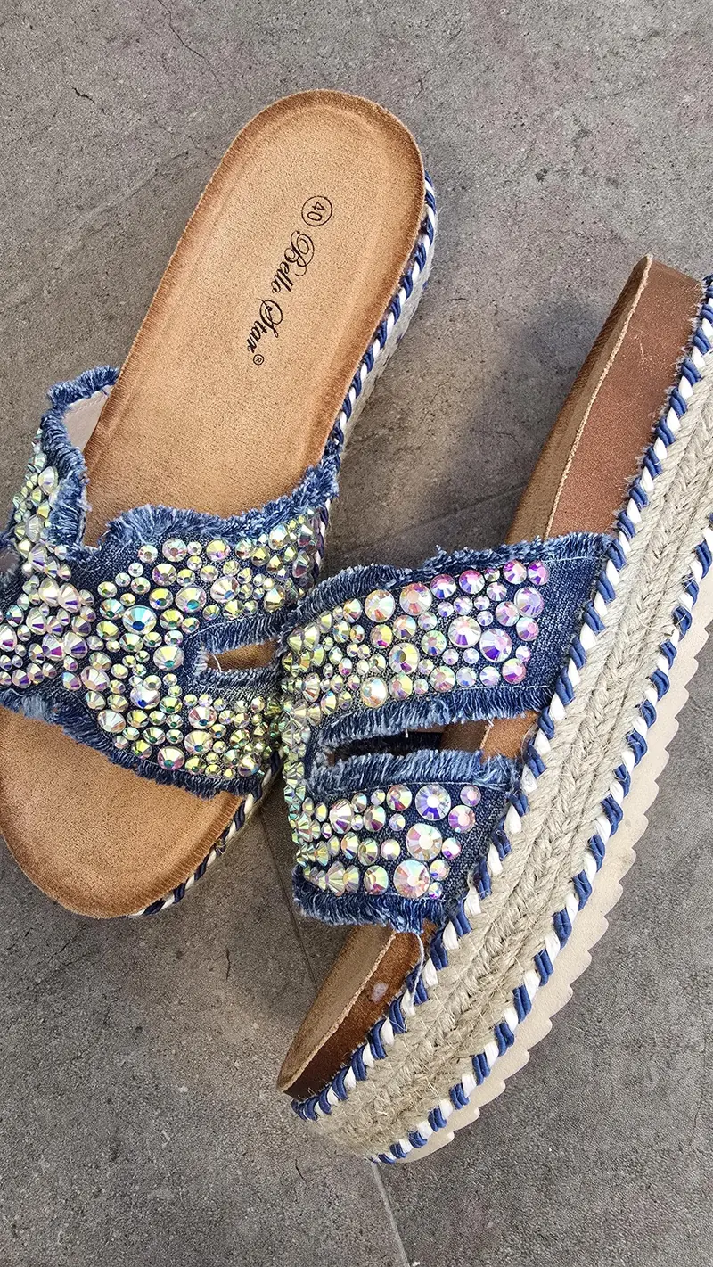 Stella sandaler med rhinsten denim